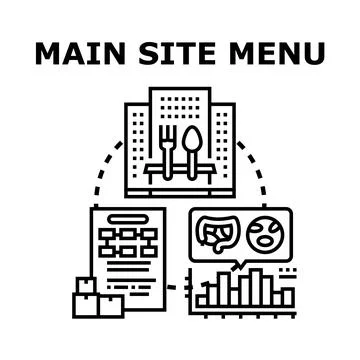 Main site menu concept displaying dining logistics and health data Stock Illustration