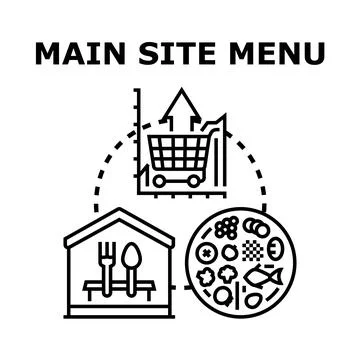 Main site menu concept navigating online shopping and dining Stock Illustration