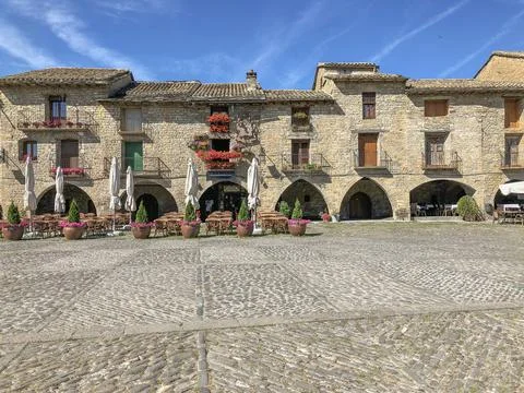 Main square of Ainsa- Huesca. Stock-Fotos