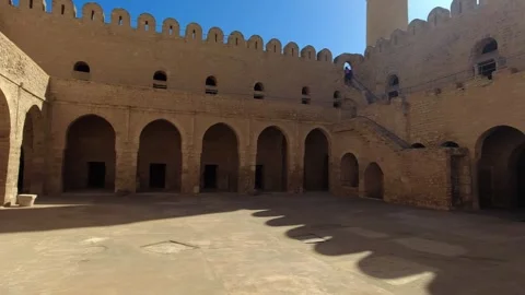 Main square and tower of the historic Ribat/Fortress, Sousse, Tunisia Stock Footage 252488974