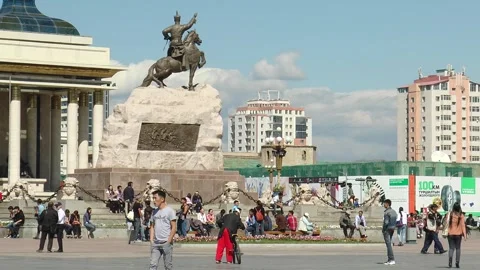 The main square of the capital of Mongolia, Ulaanbaatar. Stock Footage 301235676