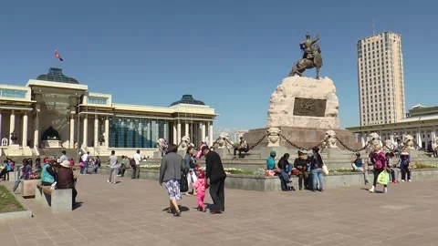 The main square of the capital of Mongolia, Ulaanbaatar. Stock Footage 301235713