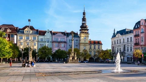 Main Square in city center. OSTRAVA, CZECH REPUBLIC Stock Footage 81355563