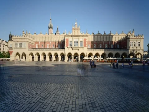 Main Square Cloth Hall Krakow time lapse blur people Stock Footage 80238695