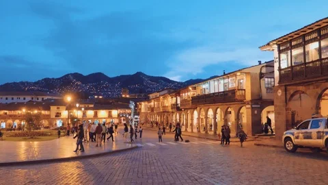 MAIN SQUARE, CUSCO, PERU - APRIL 2018: Cusco Main Square at night Stock Footage 91401394