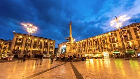 The Main Square during dusk in Catania, Italy Stock Footage 96513883