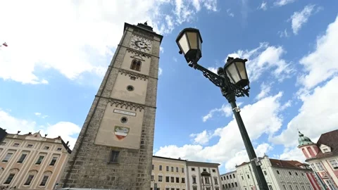Main square of enns with the famous clocktower stadtturm Video stock 154530529