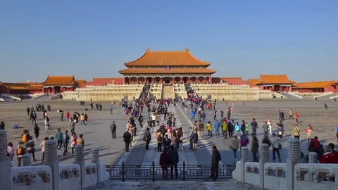 Main square of Forbidden city Beijing capital of China. Emperor palace Timelapse Video stock 72665604