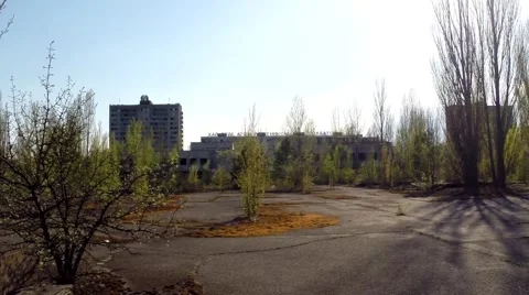 Main Square of Ghost Town Pripyat, Chernobyl Exclusion Zone, Ukraine Stock Footage 61348979