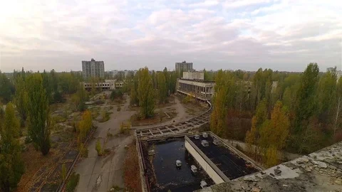 Main Square of Ghost Town Pripyat, Chernobyl Exclusion Zone, Ukraine Stock Footage 78842220