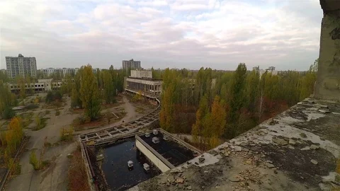 Main Square of Ghost Town Pripyat, Chernobyl Exclusion Zone, Ukraine Stock Footage 78842266