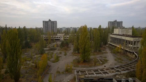 Main Square of Ghost Town Pripyat, Chernobyl Exclusion Zone, Ukraine Stock Footage 78855488