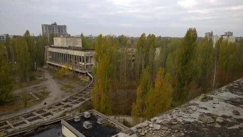 Main Square of Ghost Town Pripyat, Chernobyl Exclusion Zone, Ukraine Stock Footage 78855575