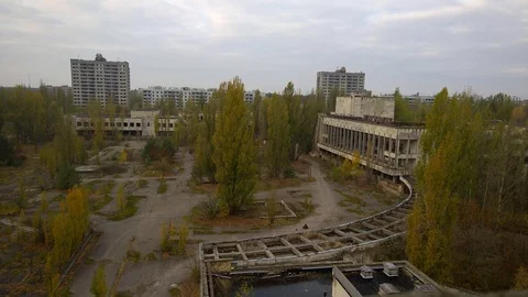 Main Square of Ghost Town Pripyat, Chernobyl Exclusion Zone, Ukraine Stock Footage 78855704