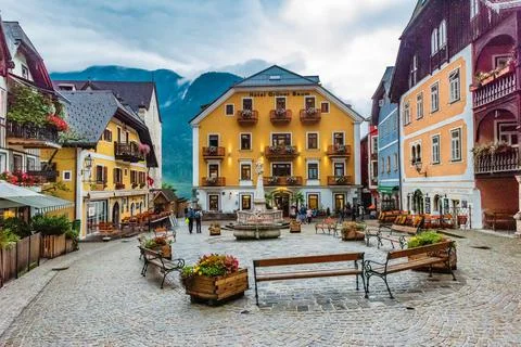 Main Square in Hallstatt Stock Photos