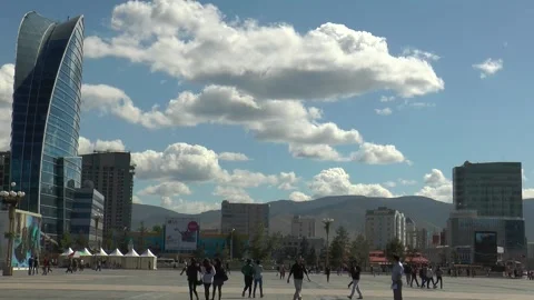 The main square of Mongolia, Ulaanbaatar, on a sunny summer day, timelapse. Stock Footage 302759228