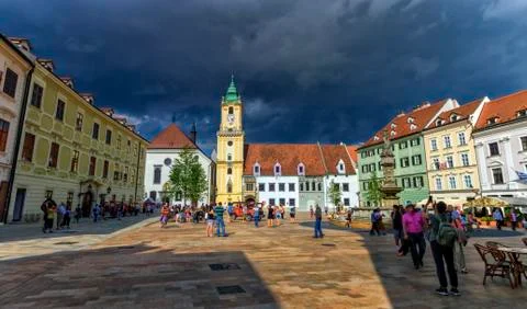 Main square in the old town of Bratislava, Slovakia Stock Photos
