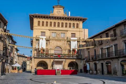 Main square of Olite town . Navarre Spain. Stock Photos