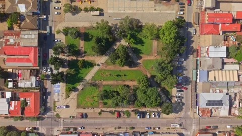 Main square of Papudo in Valparaiso, Chile at day time. Aerial Stock Footage 333932545