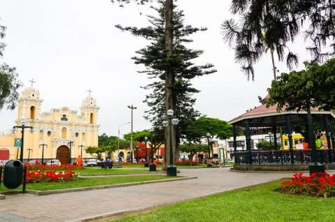Main square in Santiago of Surco in Lima - Peru Stock Photos