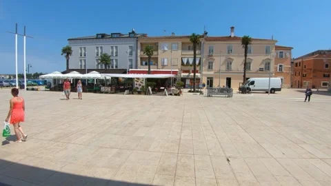 Main square at summer sunny day in Umag, Croatia Stock Footage 136774882