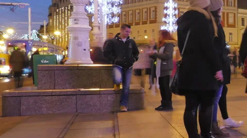 The Main square in Zagreb, Croatia by night Stock Footage 63450546