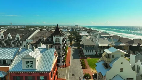 Main st of a Beach town with amazing architecture and views of the water Stock Footage 239071667