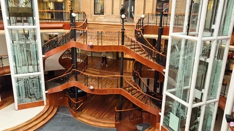 Main stairway, Princes Square shopping Mall, Glasgow, UK Stock Footage 282900680