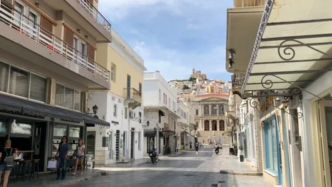The main steet of Ermoupolis town in Syros island, Greece Stock Footage 126280997