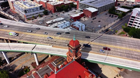Main Street Station Clock Tower Drone Shot – Richmond Virginia Stock Footage 344092151