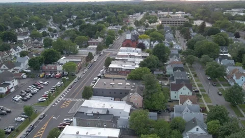 Main Street Working Class Community of East Rochester New York Drone Aerial View Video stock 159253649