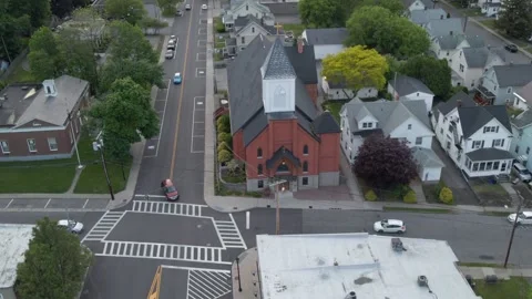 Main Street Working Class Community of East Rochester New York Drone Aerial View Stock Footage 159253866