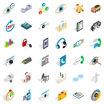 Main support icons set, isometric style Stock Illustration