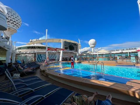 The main swimming pool area on the MSC Cruise Ship Divina in Port Canaveral,  Stock Photos