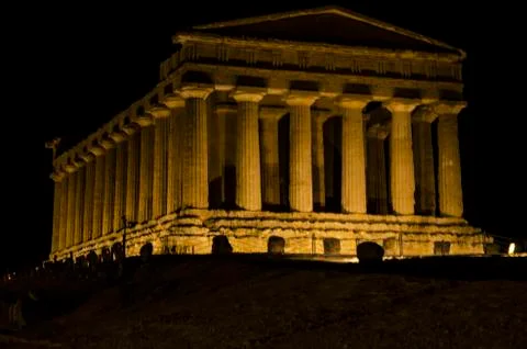 Main temple of agrigento at night Stock Photos