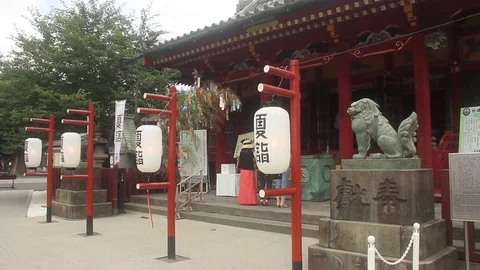 Main temple at Asakusa shrine in Tokyo wide shot right side Stock Footage