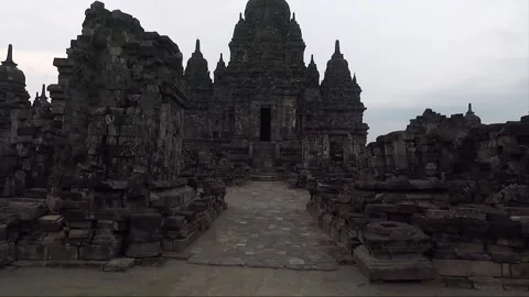 Main Temple, Buddhist Stupas, Panoramic View of Sewu Temple, Java, Indonesia Stock Footage 310510891