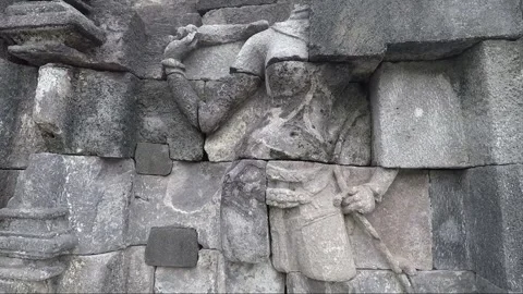 Main Temple Facade, Bas Relief on the Wall, Lumbung Temple, Java, Indonesia Stock Footage 306400847
