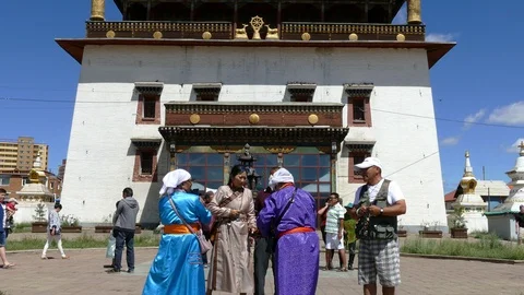 The main temple of the Mongolian monastery Gandan on a summer sunny day. Video stock 90841428