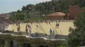 The main terrace of Park Guell and the trees surrounding it in Barcelona 4k or 4k+ Resolution