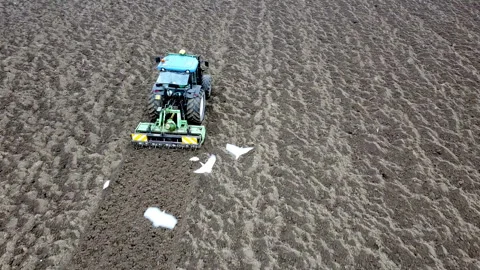 Main tillage tractor with an implement with rotating parts that break the soils Vídeo Stock 167294369