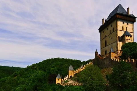 Main tower calling donjon of Karlstein royal castle Stock Photos