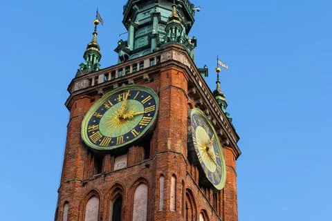 Main Town Hall Clock Tower In Gdansk Fotos de archivo