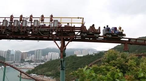 Main Train roller coaster in the Ocean Park Hong Kong Stock Footage 50542190