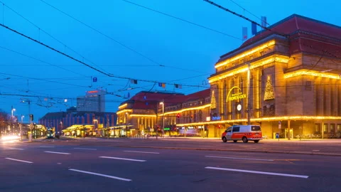 Main train station in Leipzig, Germany during the sunrise Stock-Footage 152623285