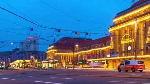 Main train station in Leipzig, Germany during the sunrise Stock Footage 152627898