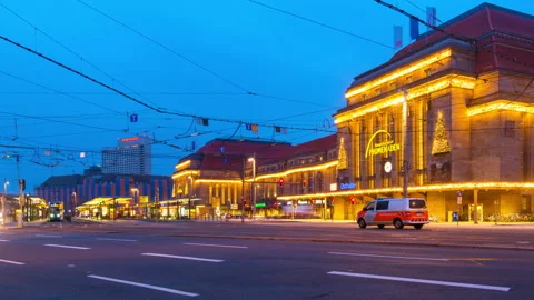 Main train station in Leipzig, Germany during the sunrise Stock Footage 152627902