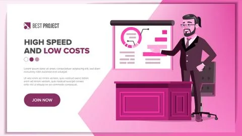 Main Web Page Design Vector. Business Style. Abstract Project Cover. Cartoon Illustrazione stock