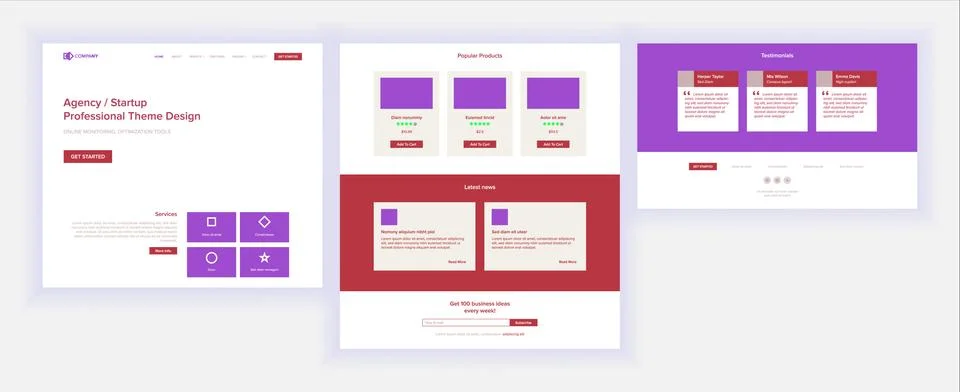 Main Web Page Design Vector. Website Business Screen. Landing Template Stock Illustration