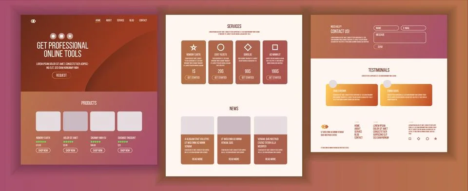 Main Web Page Design Vector. Website Business Graphic. Landing Template. Future Stock Illustration